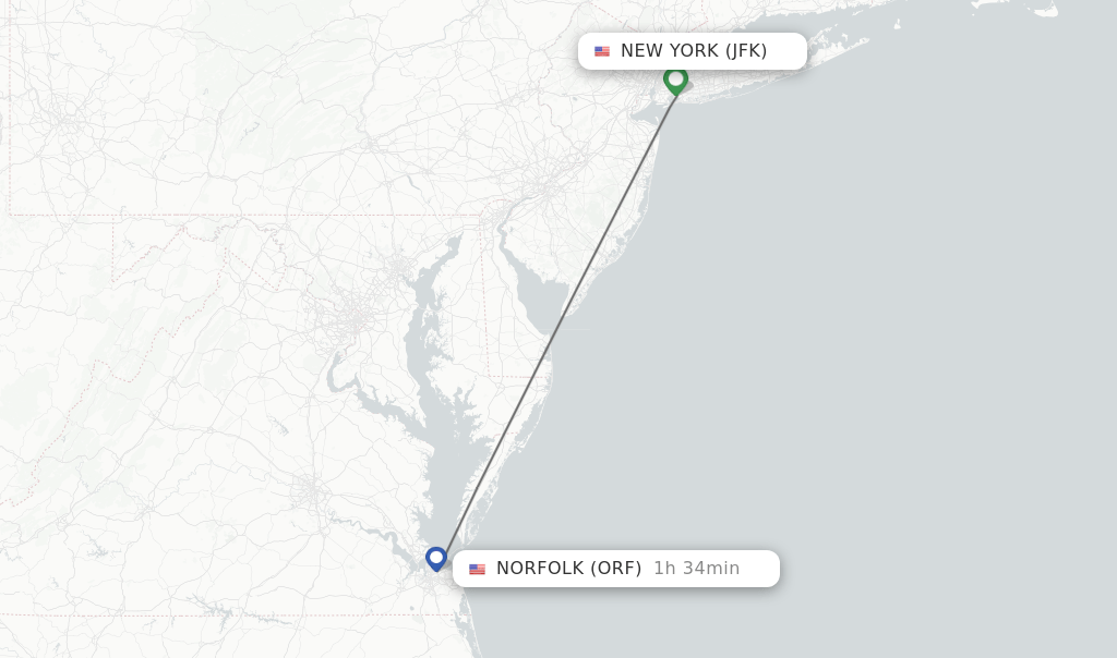 Direct (nonstop) flights from New York to Norfolk schedules