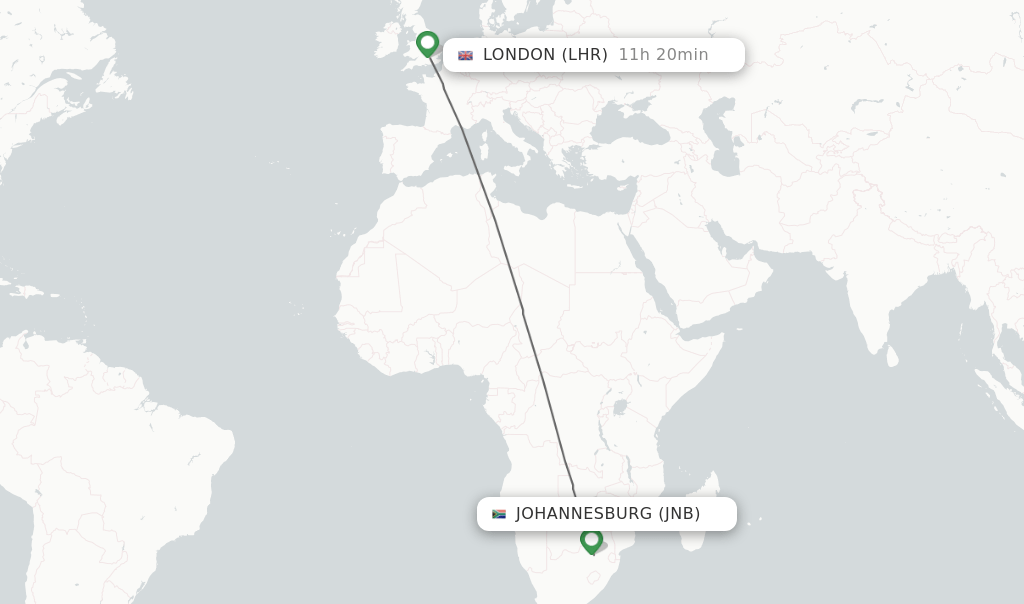 Direct (nonstop) flights from Johannesburg to London schedules
