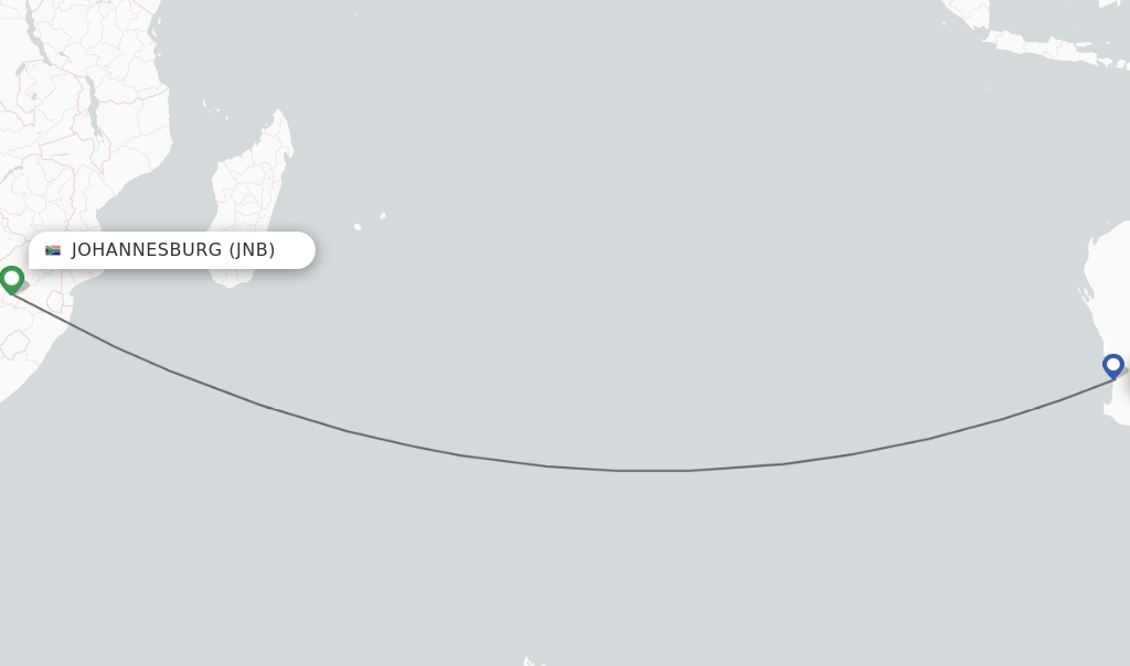 Direct (nonstop) flights from Johannesburg to Perth schedules