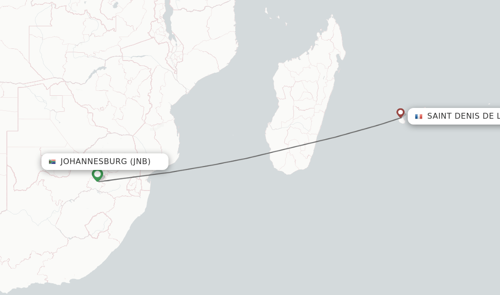Direct (nonstop) flights from Johannesburg to Saint Denis de la