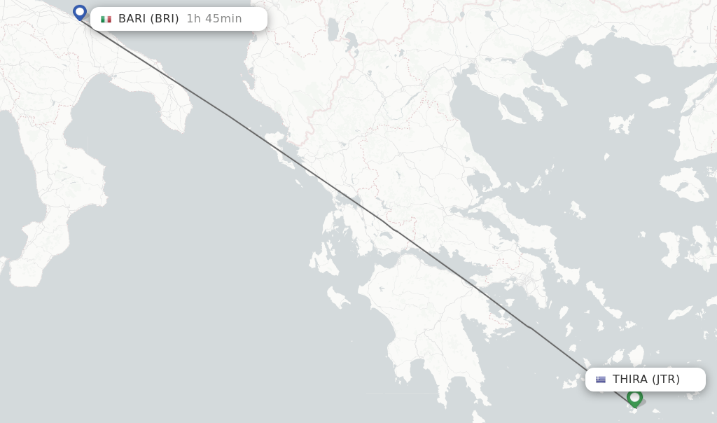 Direct (nonstop) flights from Thira to Bari schedules