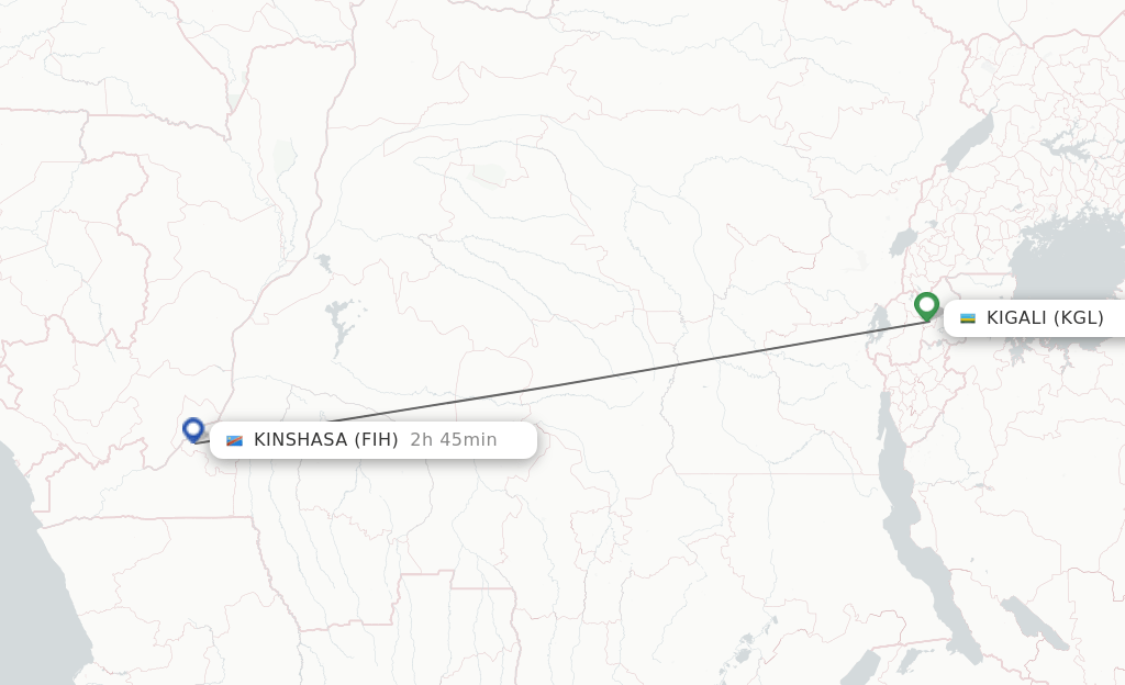 Direct (nonstop) flights from Kigali to Kinshasa schedules