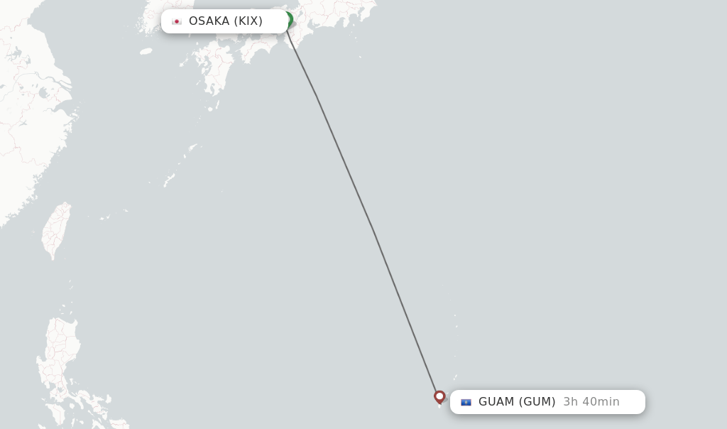 Direct (nonstop) flights from Osaka to Guam schedules