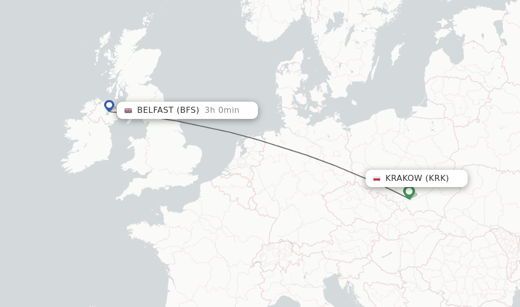 Direct (nonstop) flights from Krakow to Belfast schedules