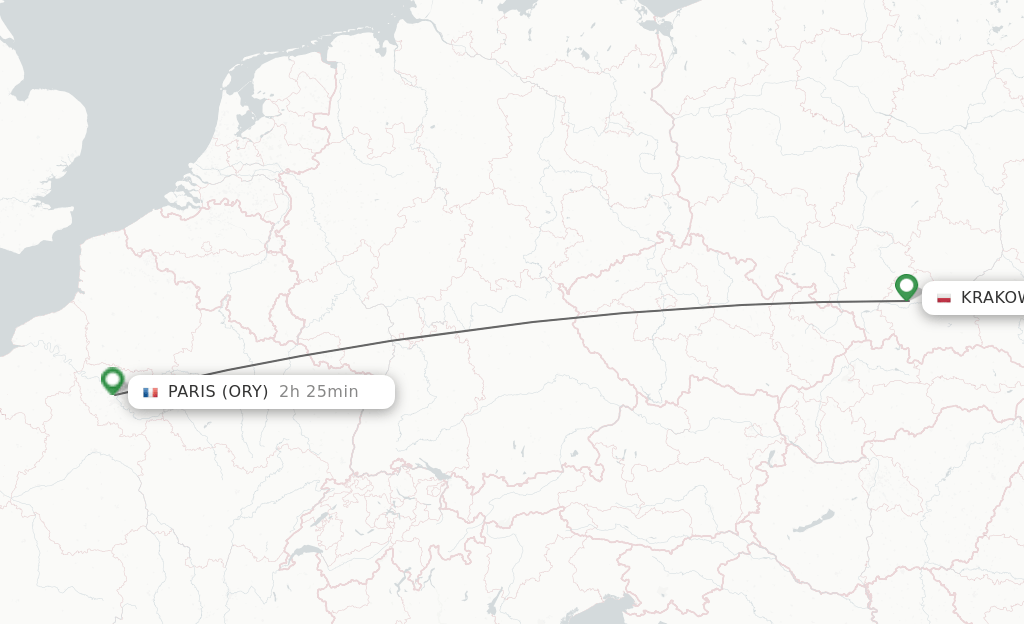 Direct (nonstop) flights from Krakow to Paris schedules