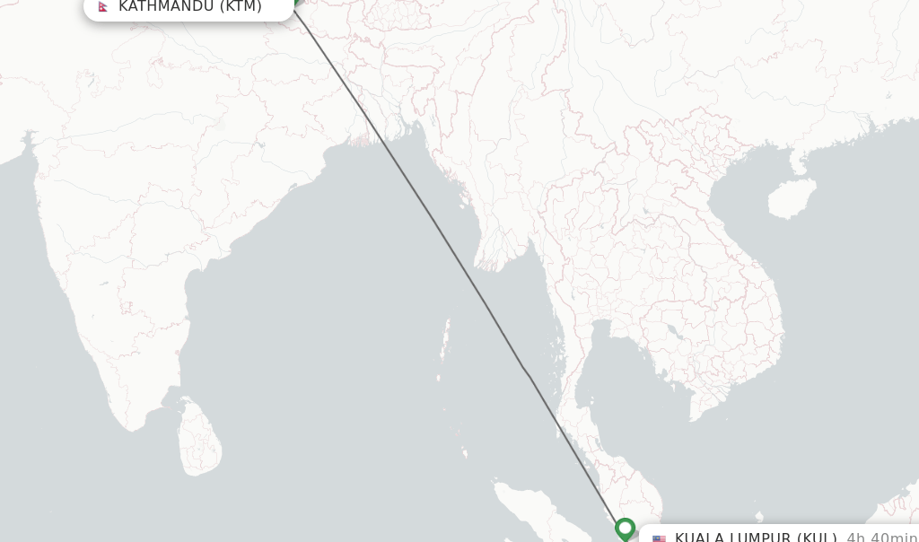 Direct (nonstop) flights from Kathmandu to Kuala Lumpur schedules