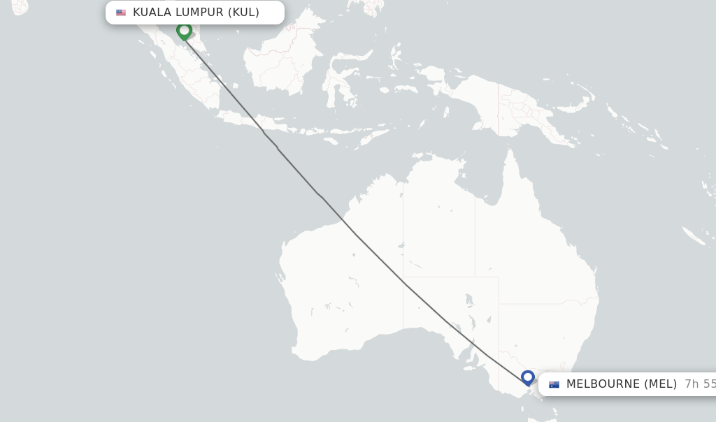 Direct (nonstop) flights from Kuala Lumpur to Melbourne schedules
