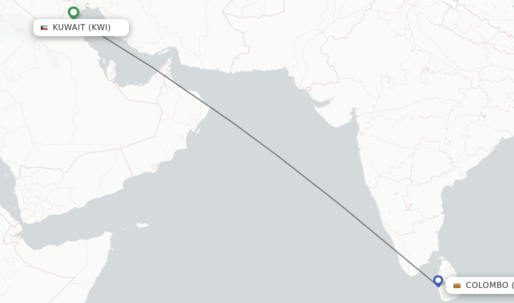 Direct (nonstop) flights from Kuwait to Colombo schedules