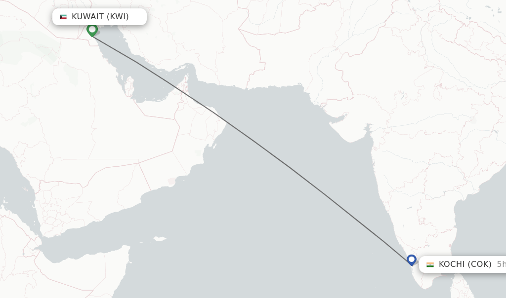 Direct (nonstop) flights from Kuwait to Kochi schedules