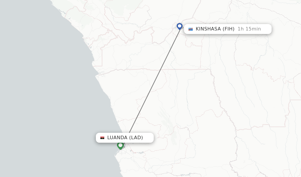 Direct (nonstop) flights from Luanda to Kinshasa schedules