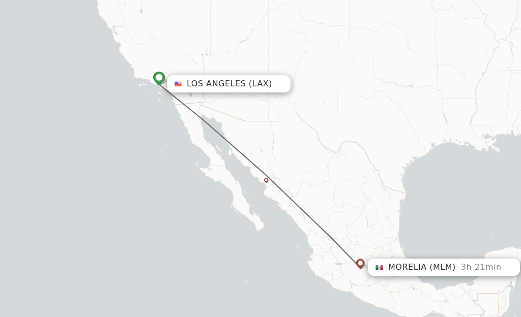 Direct (nonstop) flights from Los Angeles to Morelia schedules