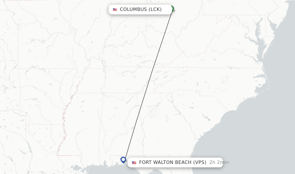 Direct (nonstop) flights from Columbus to Fort Walton Beach