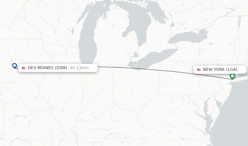 Direct (nonstop) flights from New York to Des Moines schedules