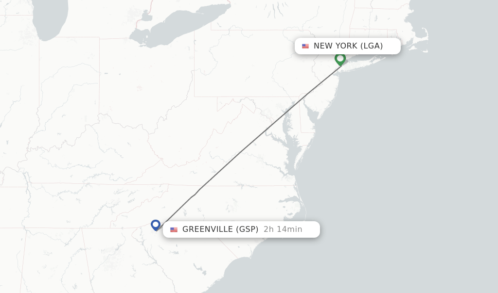 Direct (nonstop) flights from New York to Greenville schedules