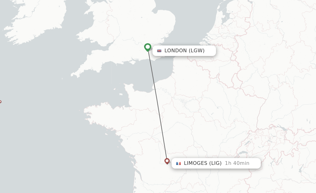 Direct (nonstop) flights from London to Limoges schedules