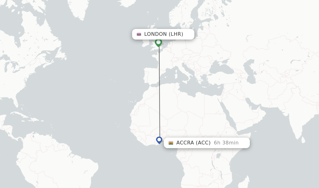 Direct (nonstop) flights from London to Accra schedules