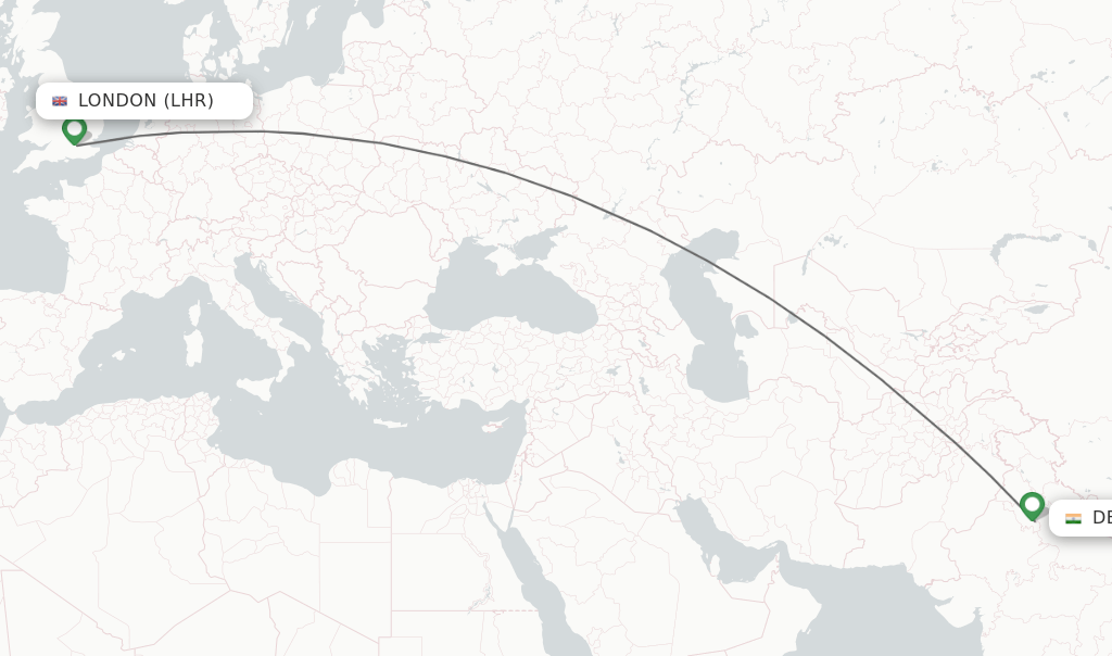Direct (nonstop) flights from London to Delhi schedules