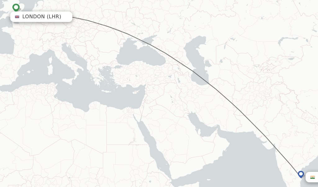Direct (nonstop) flights from London to Chennai schedules