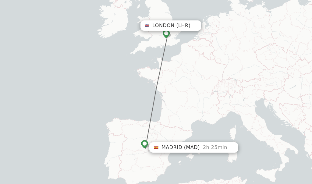 Direct (nonstop) flights from London to Madrid schedules