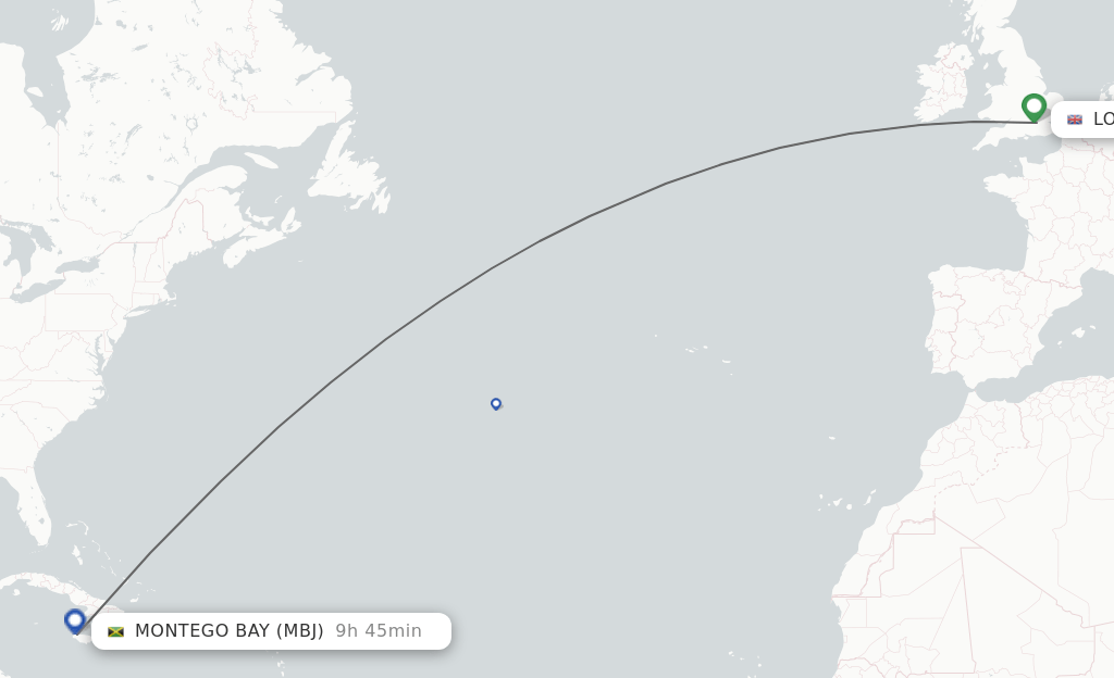 Direct (nonstop) flights from London to Montego Bay schedules