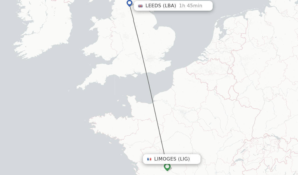 Direct (nonstop) flights from Limoges to Leeds schedules