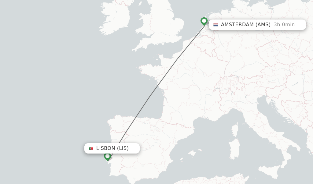 Direct (nonstop) flights from Lisbon to Amsterdam schedules