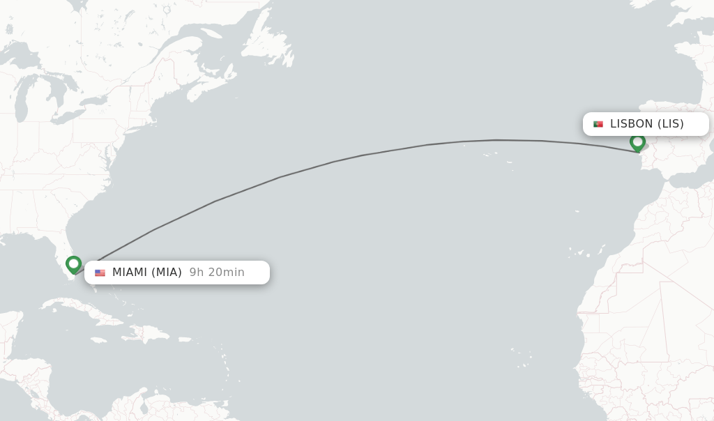 Direct (nonstop) flights from Lisbon to Miami schedules