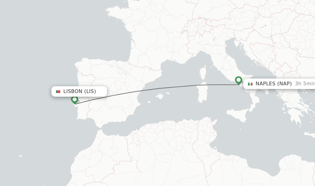 Direct (nonstop) flights from Lisbon to Naples schedules