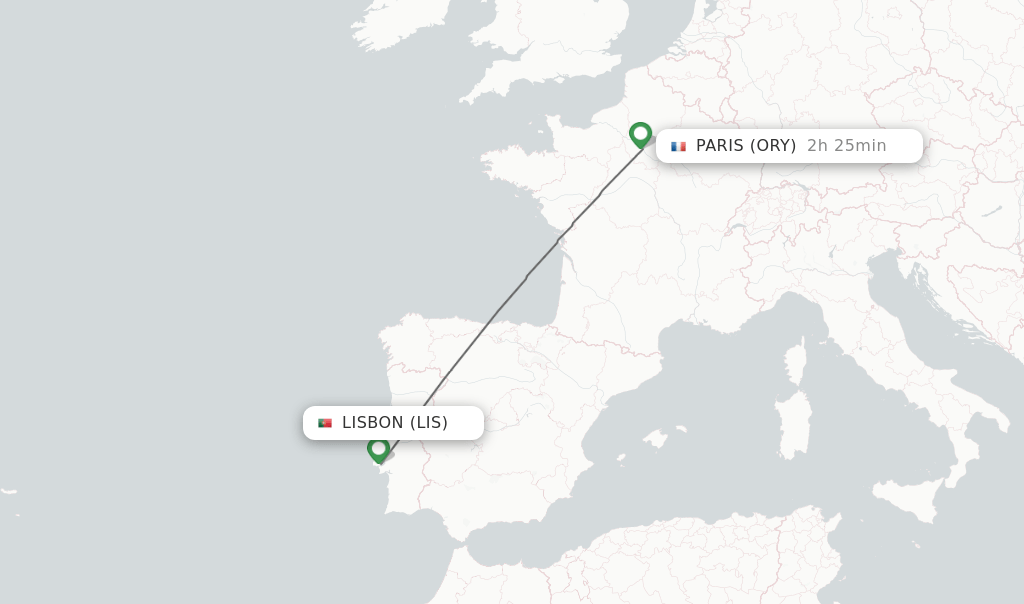 Direct (nonstop) flights from Lisbon to Paris schedules