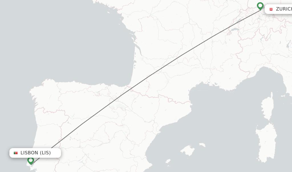 Direct (nonstop) flights from Lisbon to Zurich schedules