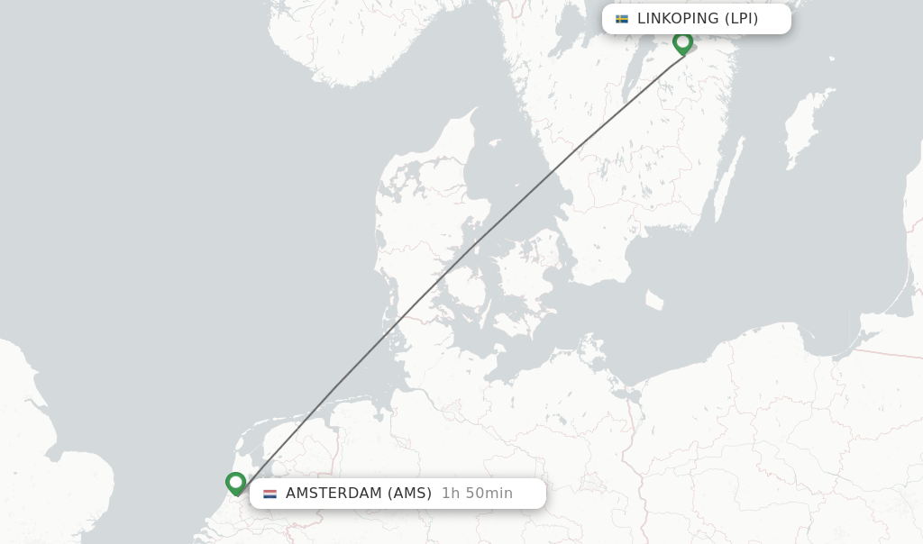 Direct (nonstop) flights from Linkoping to Amsterdam schedules