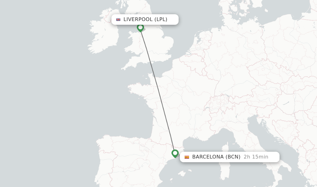 Direct (nonstop) flights from Liverpool to Barcelona schedules