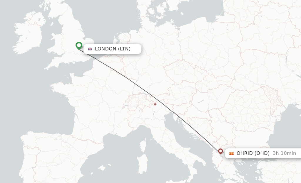 Direct (nonstop) flights from London to Ohrid schedules