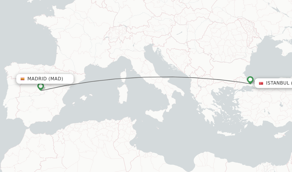 Direct (nonstop) flights from Madrid to Istanbul schedules
