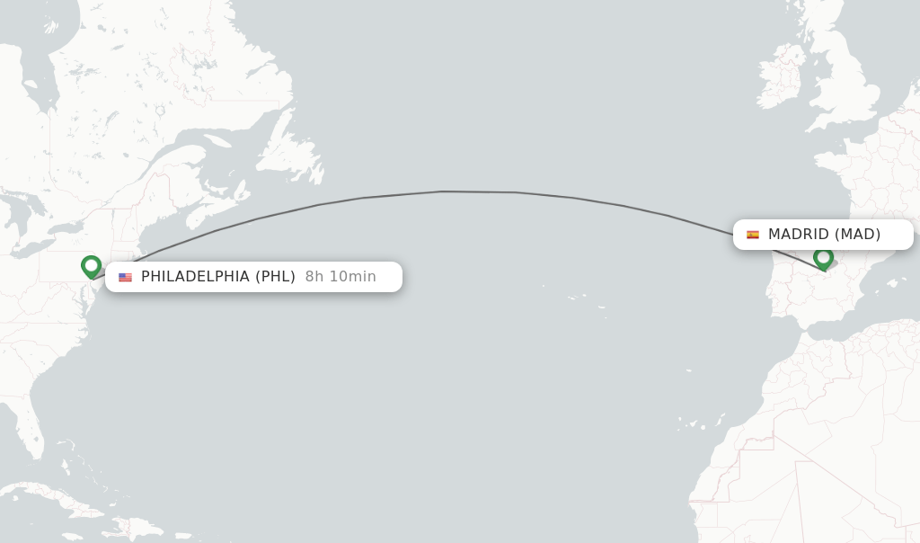 Direct (nonstop) flights from Madrid to Philadelphia schedules