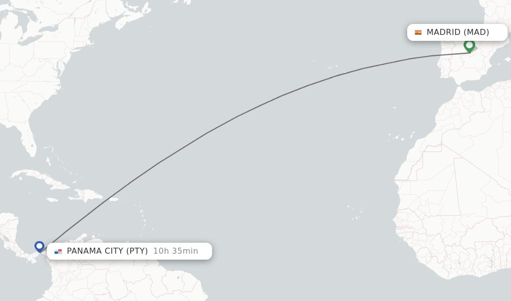 Direct (nonstop) flights from Madrid to Panama City schedules
