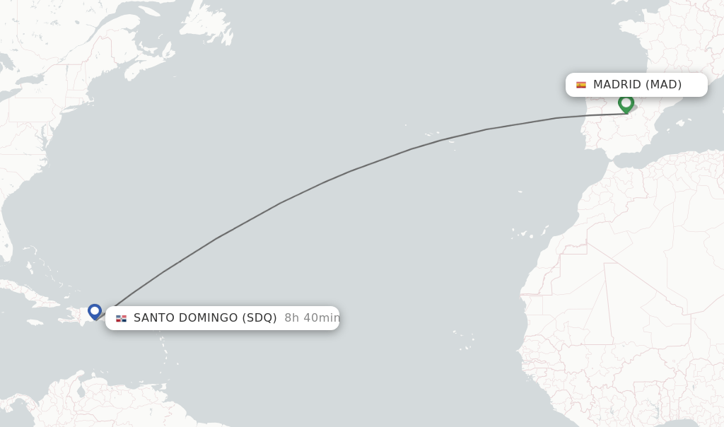 Direct (nonstop) flights from Madrid to Santo Domingo schedules
