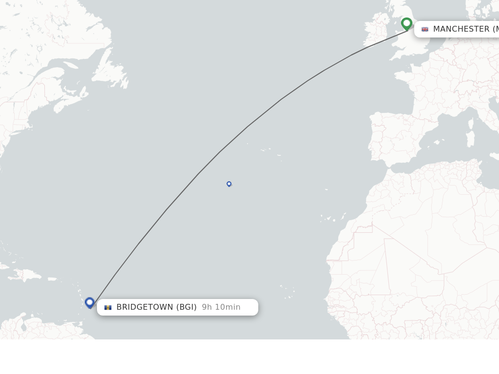 Direct (nonstop) flights from Manchester to Bridgetown schedules