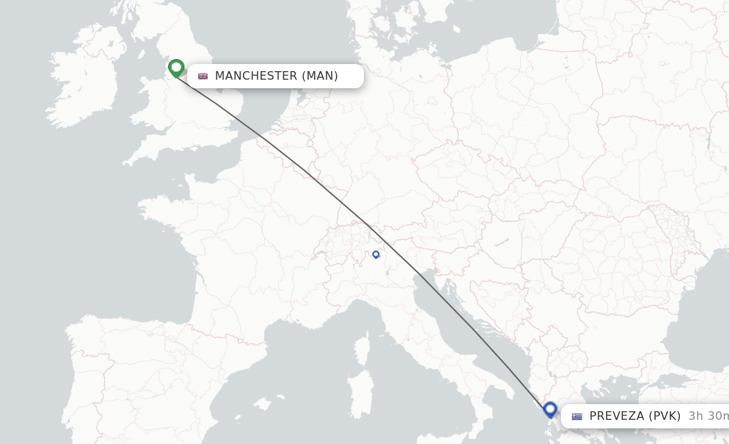 Direct (nonstop) flights from Manchester to Preveza schedules