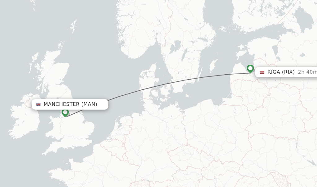 Direct (nonstop) flights from Manchester to Riga schedules