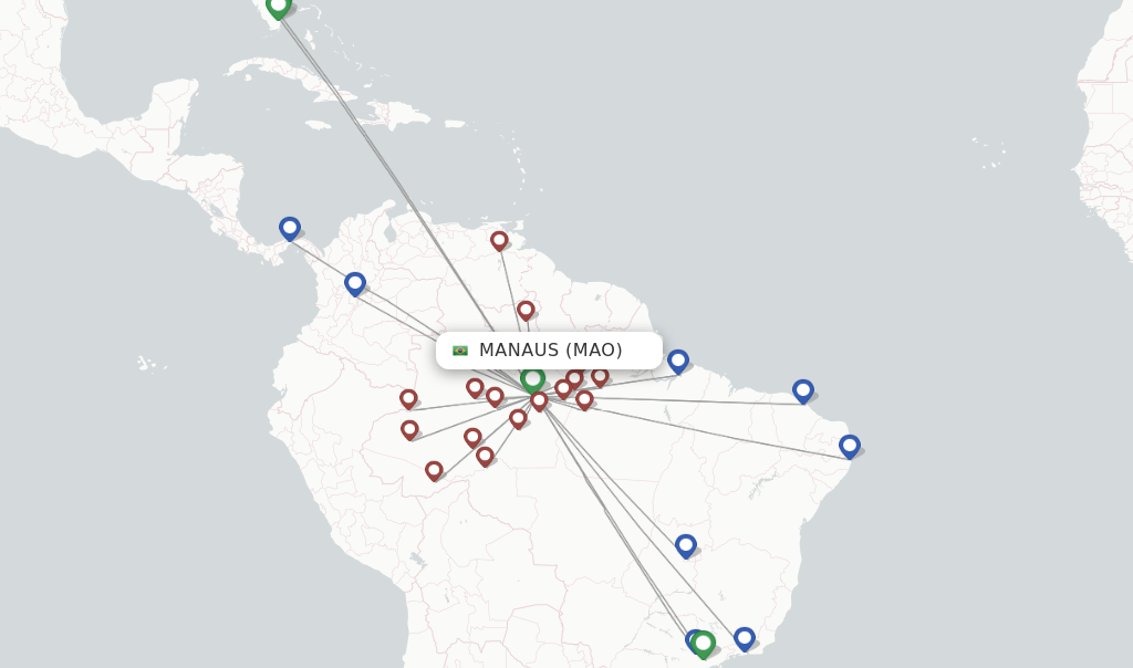 Direct (nonstop) flights from Manaus, Eduardo Gomes (MAO
