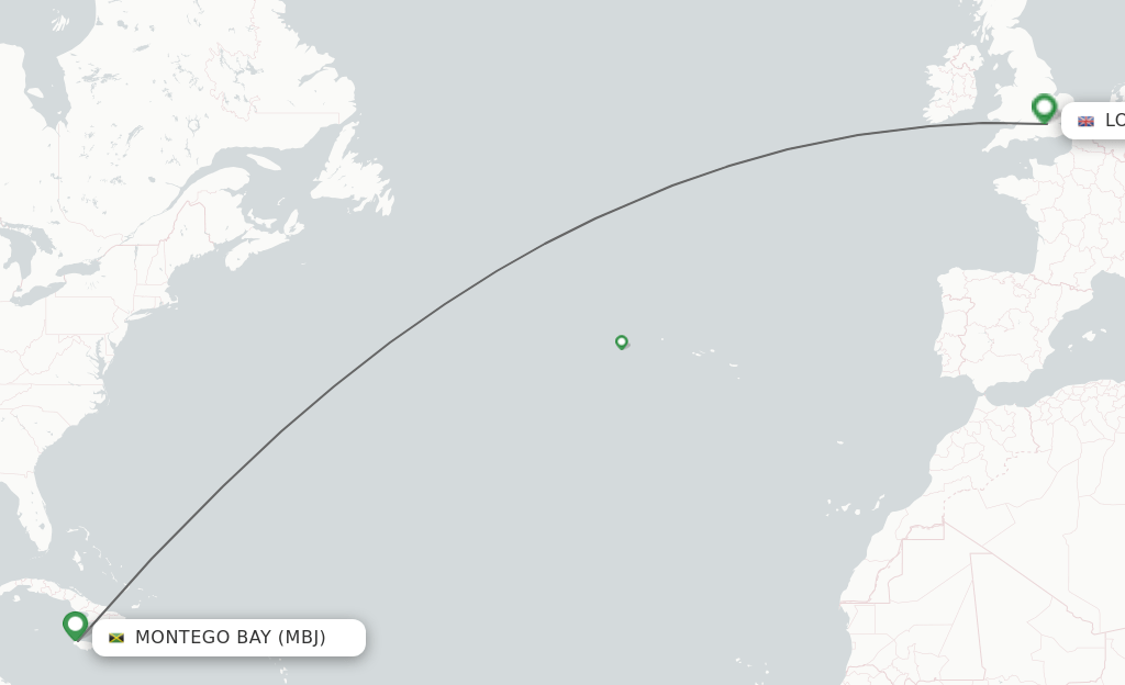 Direct (nonstop) flights from Montego Bay to London schedules