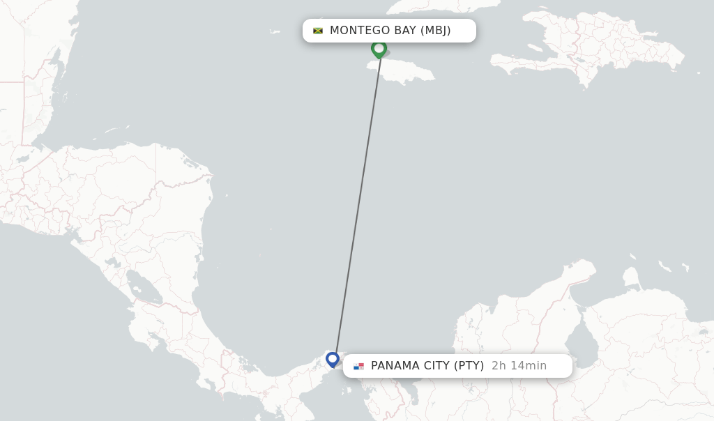 Direct (nonstop) flights from Montego Bay to Panama City schedules