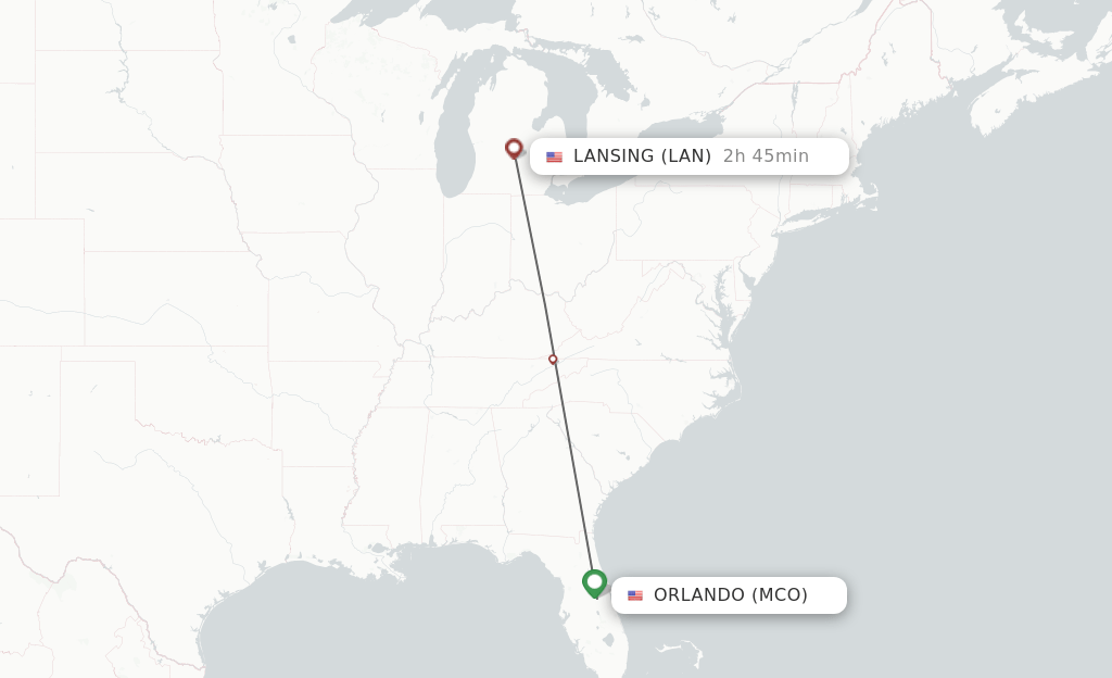 Direct (nonstop) flights from Orlando to Lansing schedules
