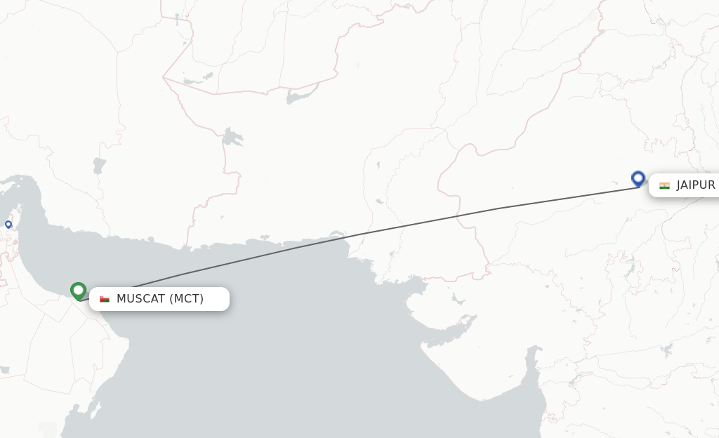 Direct (nonstop) flights from Muscat to Jaipur schedules