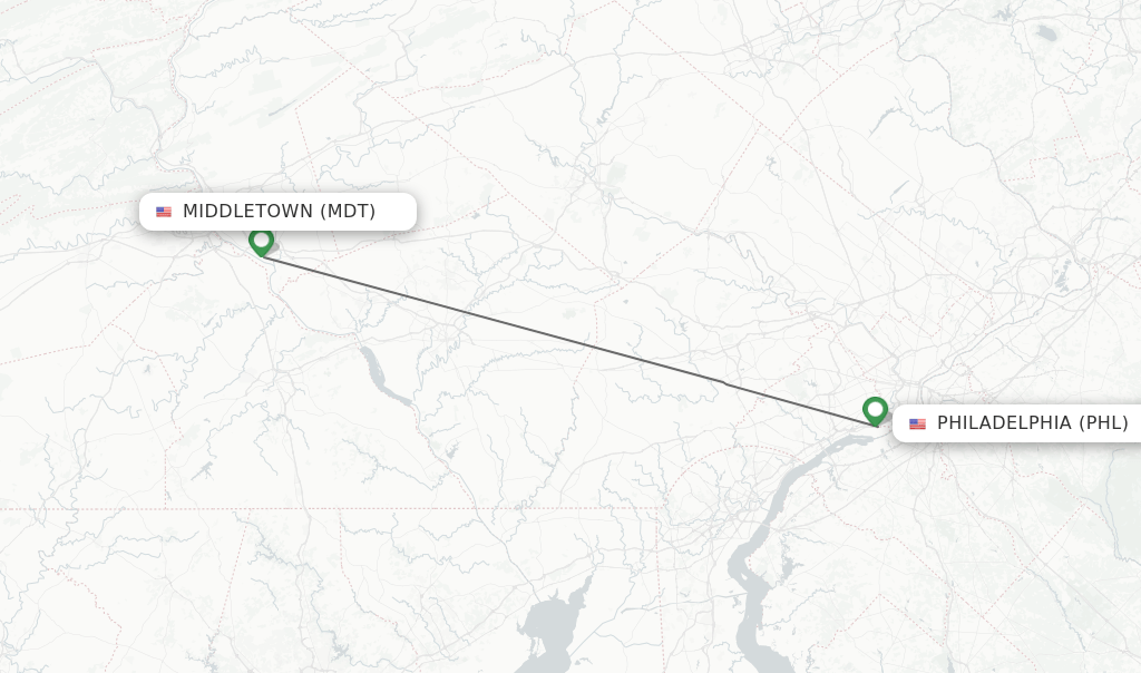 Direct (nonstop) flights from Middletown to Philadelphia schedules