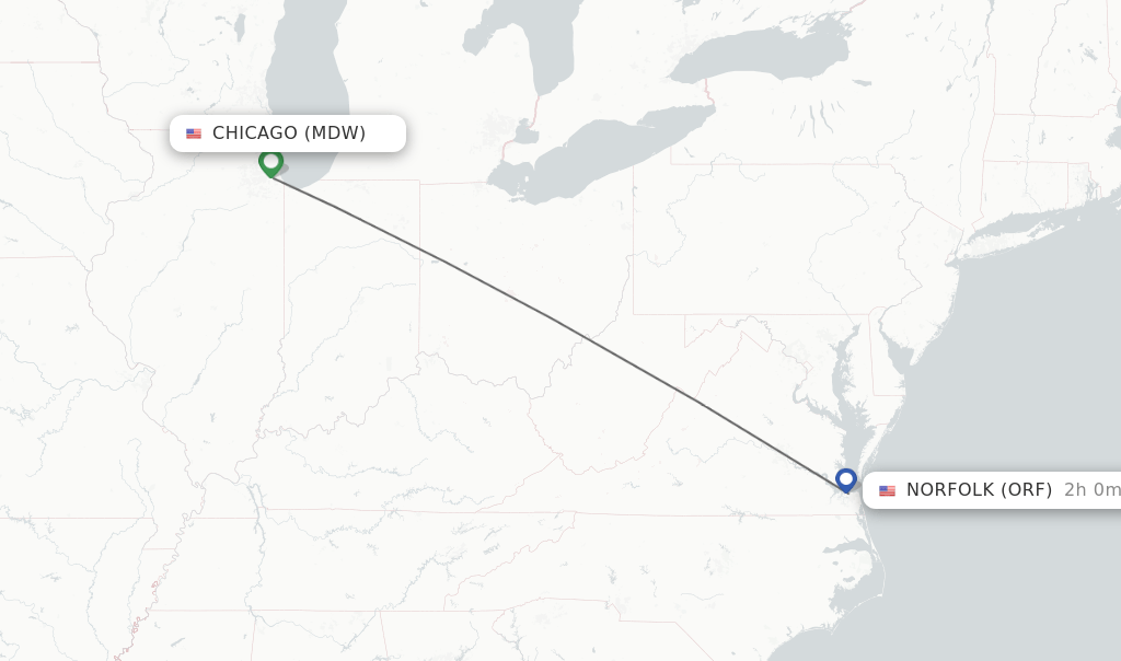 Direct (nonstop) flights from Chicago to Norfolk schedules