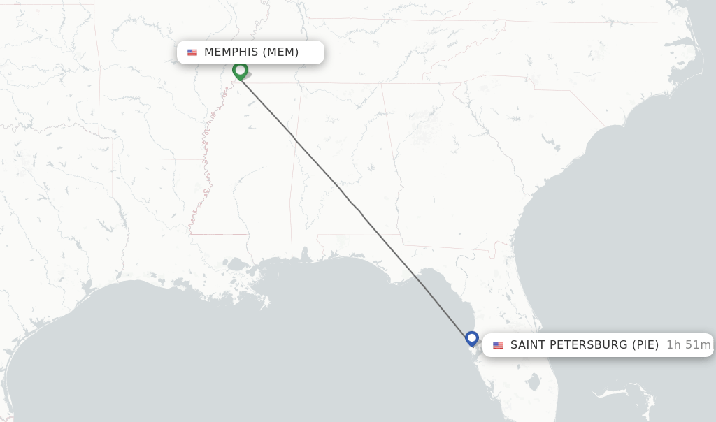 Direct (nonstop) flights from Memphis to Saint Petersburg schedules