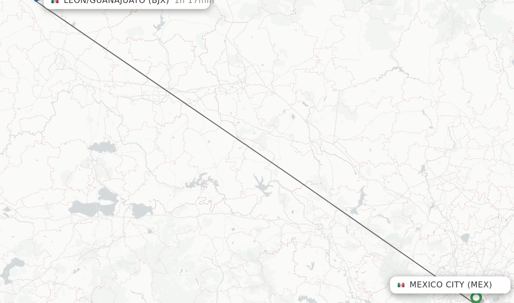 Direct (nonstop) flights from Mexico City to Leon/Guanajuato schedules