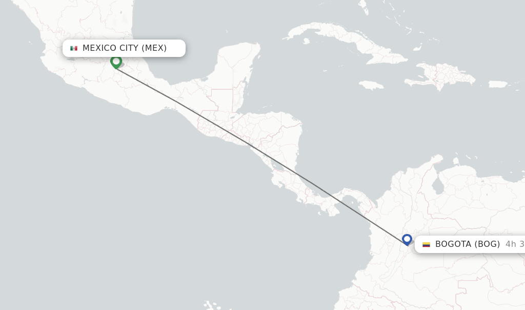 Direct (nonstop) flights from Mexico City to Bogota schedules